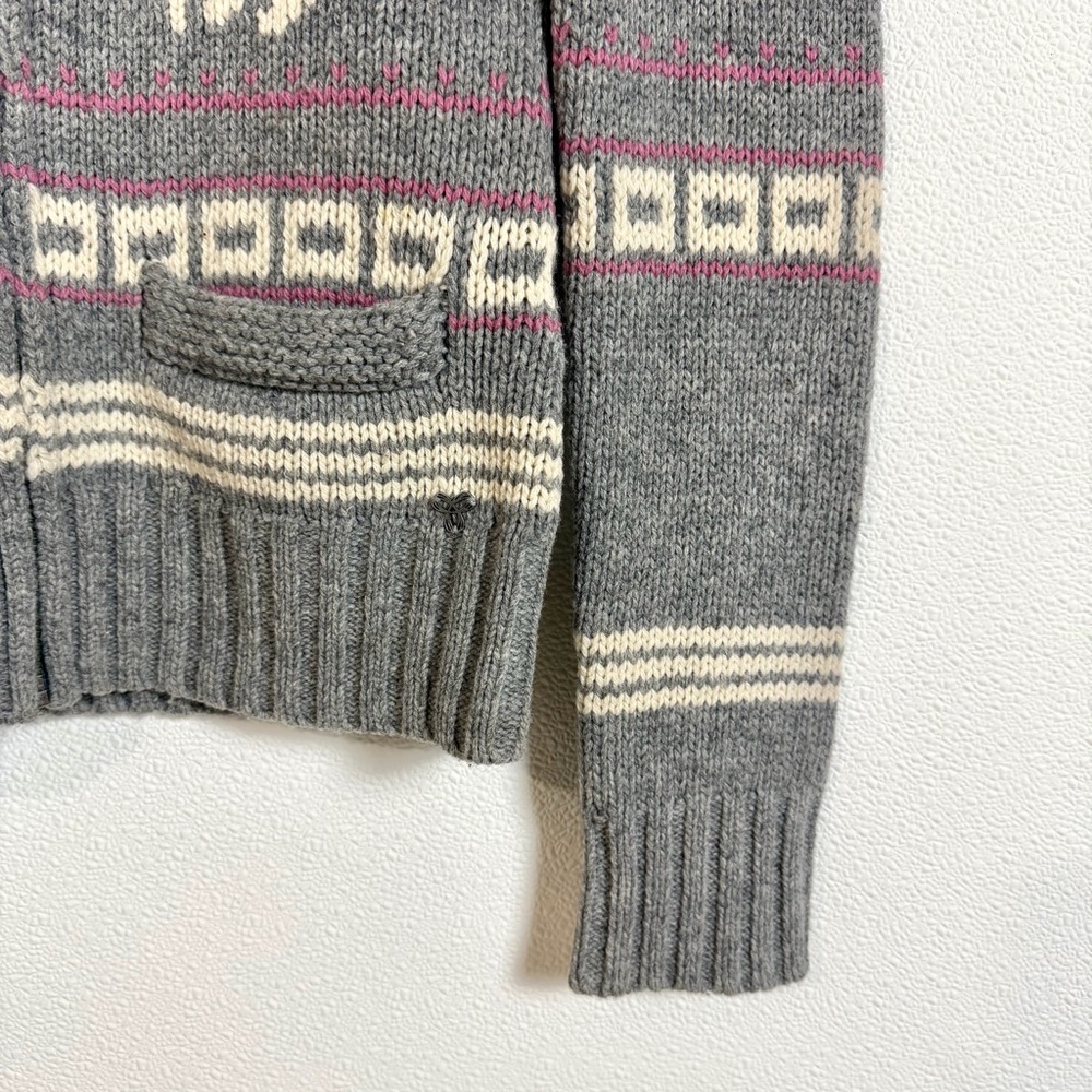 TNA 100% Lambswool Deer Fair Isle Zip Cardigan Sweater Medium Grey Nordic Cabin - Picture 6 of 15